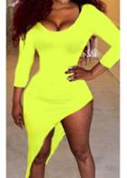 Rosewe Yellow Round Neck Asymmetric Bodycon Dress