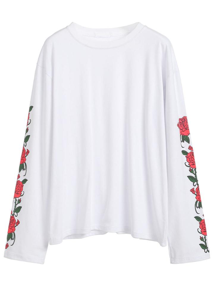 Shein Rose Print Sleeve T-shirt