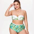Shein Plus Leaf Print Bandeau Bikini Set