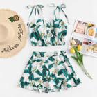 Shein Floral Print Knot Shoulder Cami With Shorts