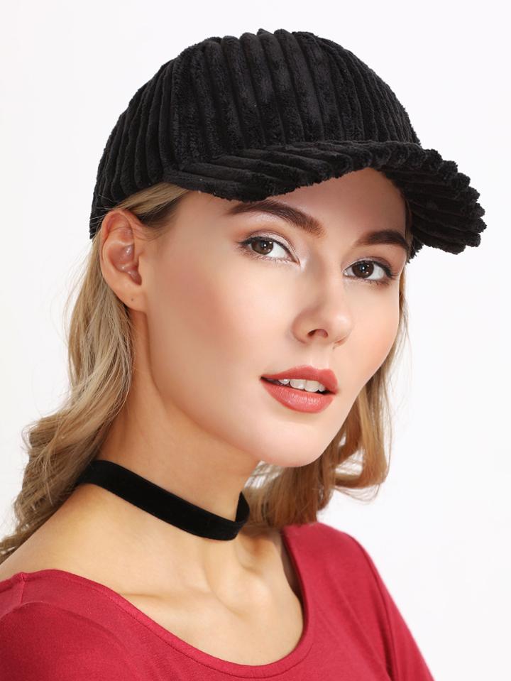 Shein Black Thick Corduroy Warm Baseball Cap