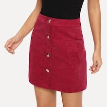 Shein Pocket Patched Button Up Cord Skirt
