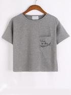 Shein Grey Letter Print Pocket T-shirt
