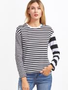 Shein Black And White Mixed Striped Drop Shoulder T-shirt