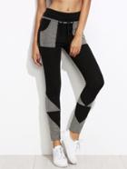 Shein Black Contrast Geo Patch Skinny Drawstring Jersey Pants