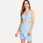 Shein Button Up Front Cami Top & Overlap Skirt Set