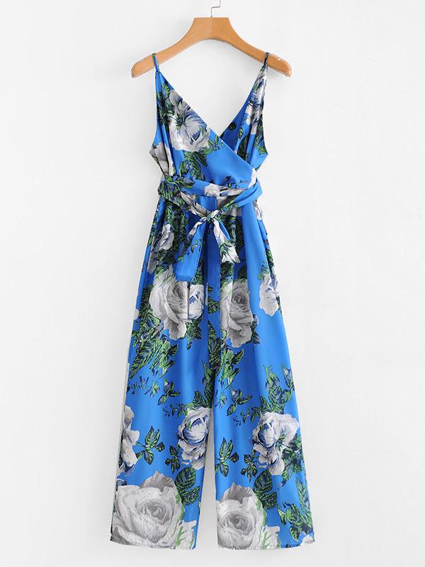 Shein Surplice Neckline Self Tie Wide Leg Jumpsuit