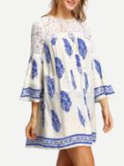 Shein Blue Croceht Lace Print Casual Dress