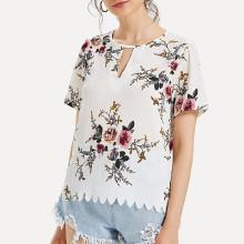 Shein Scallop Hem Floral Print Blouse