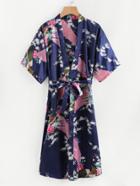 Shein Self Tie Longline Satin Kimono Robe