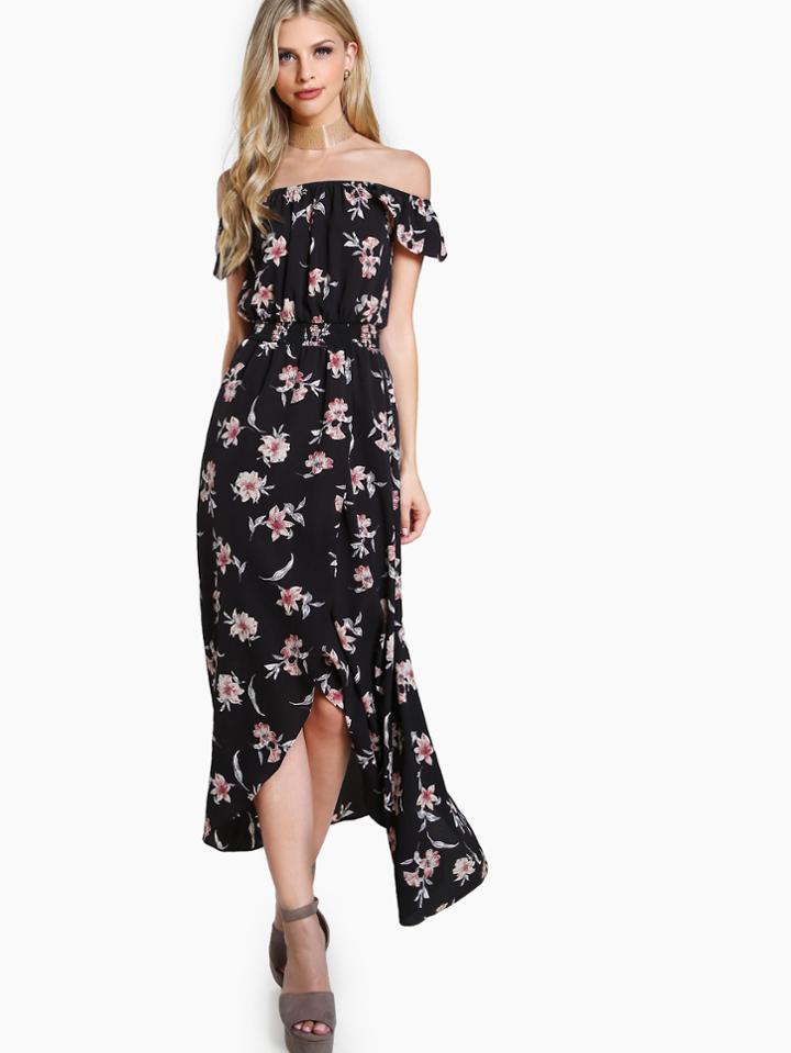 Shein Shirred Waist Overlap Bardot Dress