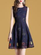 Shein Leaves Embroidered A-line Dress