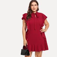 Shein Plus Tied Neck Ruffle Trim Dress