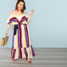 Shein Plus Flounce Layered Neck Striped Dress