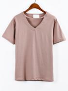 Shein Pink Cutout V Neck Drop Shoulder T-shirt