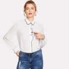 Shein Frilled Cuff Embroidered Cartoon Animal Blouse