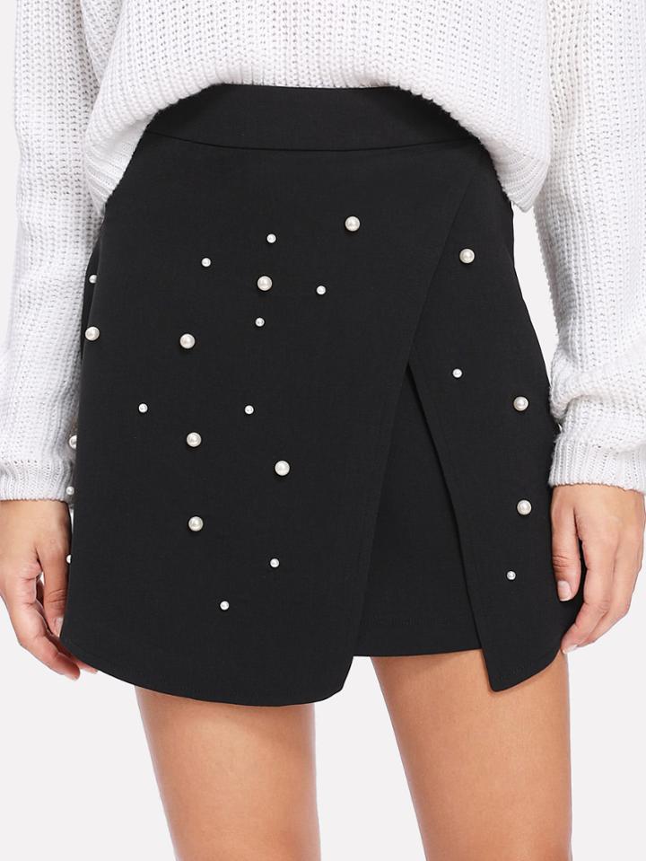 Shein Pearl Beading Overlap Skirt