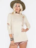 Shein Apricot Boat Neck Scoop Back Ripped Sweater