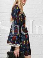 Shein Floral Backless Vintage Fringe Dress