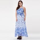 Shein Plus Tie Waist Leaf Print Halter Dress