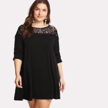 Shein Plus Floral Lace Insert Swing Dress