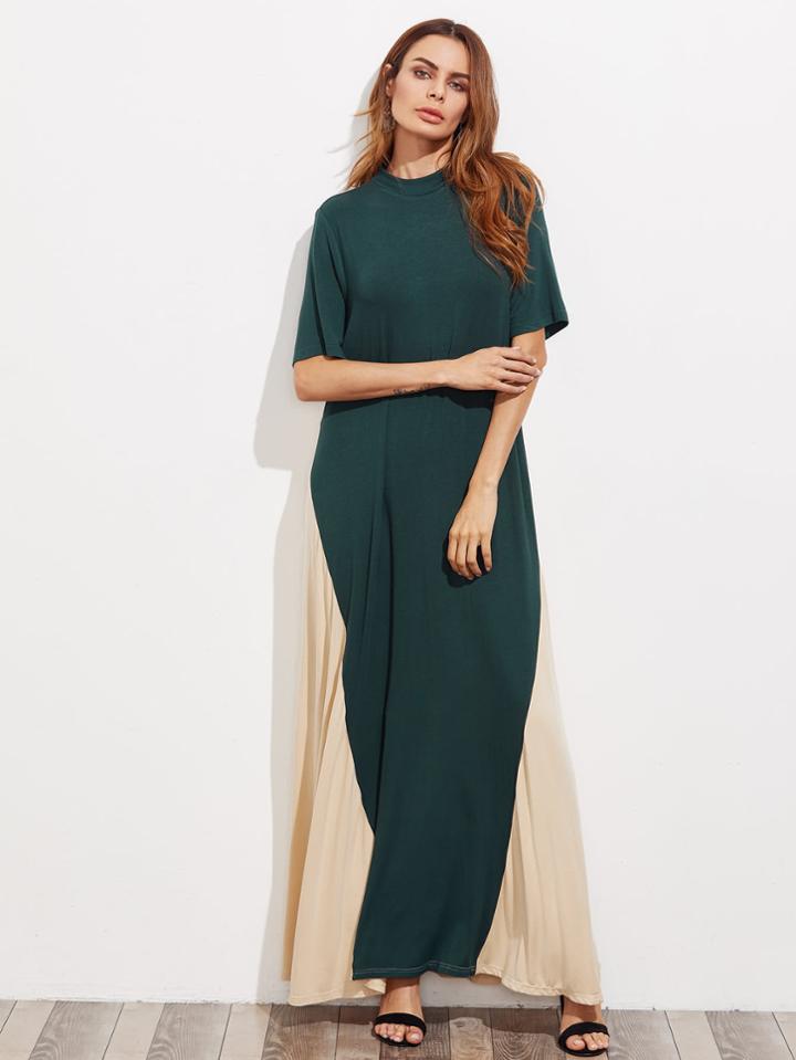Shein Mock Neck Contrast Cut And Sew Tee Dress