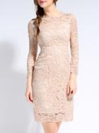 Shein Apricot Round Neck Length Sleeve Lace Dress