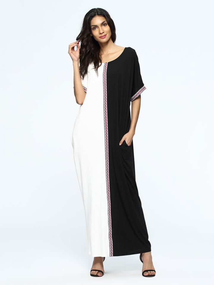 Shein Color Block Woven Tape Maxi Dress