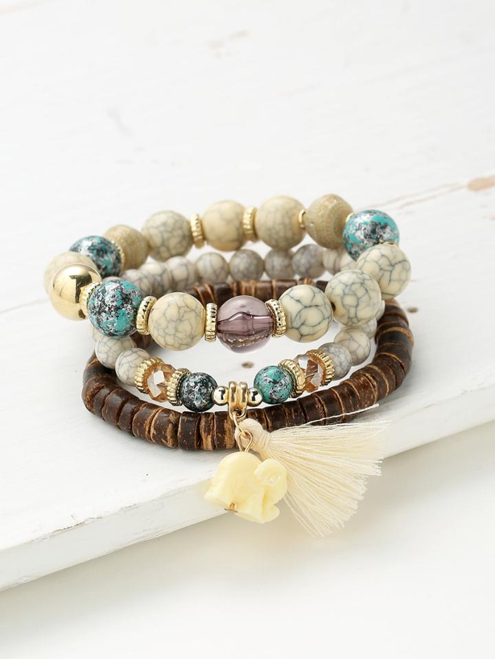 Shein Elephant & Tassel Detail Bracelet Set