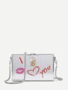 Shein Lock Design Print Pu Chain Box Bag