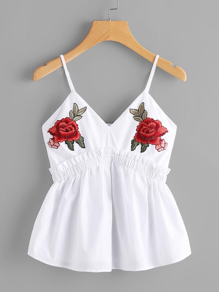 Shein Symmetric Flower Patch Frilled Babydoll Cami Top