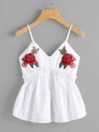 Shein Symmetric Flower Patch Frilled Babydoll Cami Top