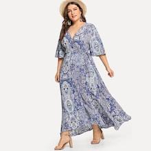 Shein Plus Bishop Sleeve Slit Floral Dress