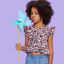 Shein Girls Ruffle Trim Camo Top