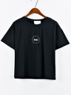 Shein Wreath Embroidered Drop Shoulder T-shirt - Black