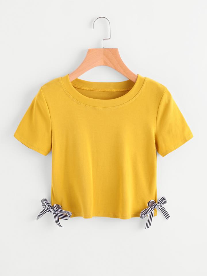 Shein Ring Bow Tie Detail Tee