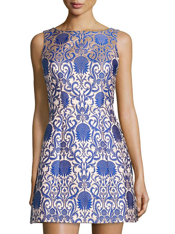 Shein Blue Crew Neck Jacquard Shift Dress