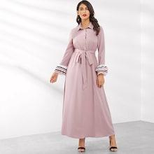 Shein Striped Ruffle Cuff Half Placket Shirt Dress
