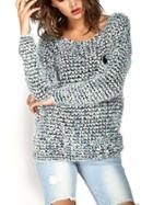 Shein Green Round Neck Pocket Mohair Sweater