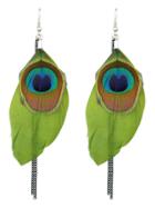 Shein Green Ethnic Style Peacock Chain Earrings