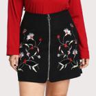 Shein Plus Zip Up Symmetric Embroidered Skirt
