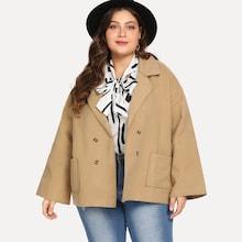 Shein Plus Solid Double Button Pea Coat