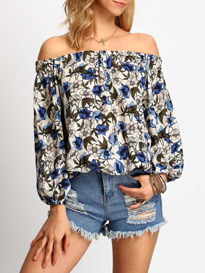 Shein Multicolor Off The Shoulder Floral Blouse