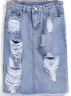 Shein Blue Ripped Straight Denim Skirt