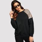 Shein Contrast Sequin Cut And Sew Panel Sweatshirt