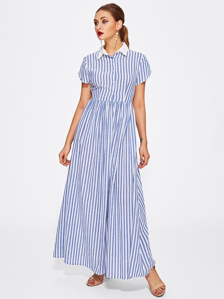 Shein Half Placket Striped Smock Shirt Dress
