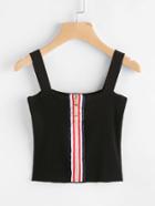 Shein Striped Tape Detail Zipper Up Ribbed Tank Top