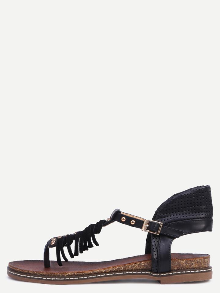 Shein Black Beaded Flip Sandals