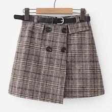 Shein Self Tie Asymmetric Hem Plaid Skirt