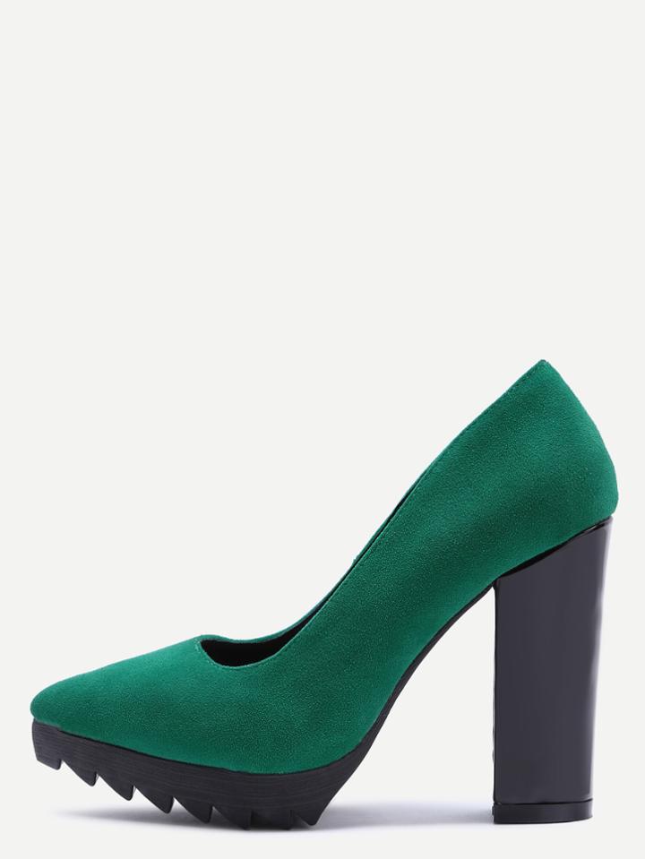 Shein Green Suede Point Toe Block Heel Pumps